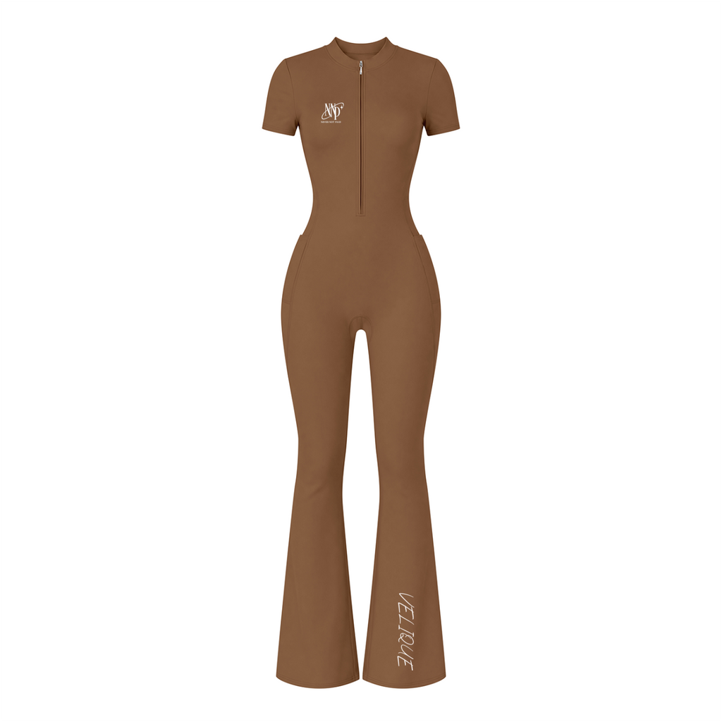 (Multiple colours) Women’s Tight Flared Leg Quarter-Zip Jumpsuit