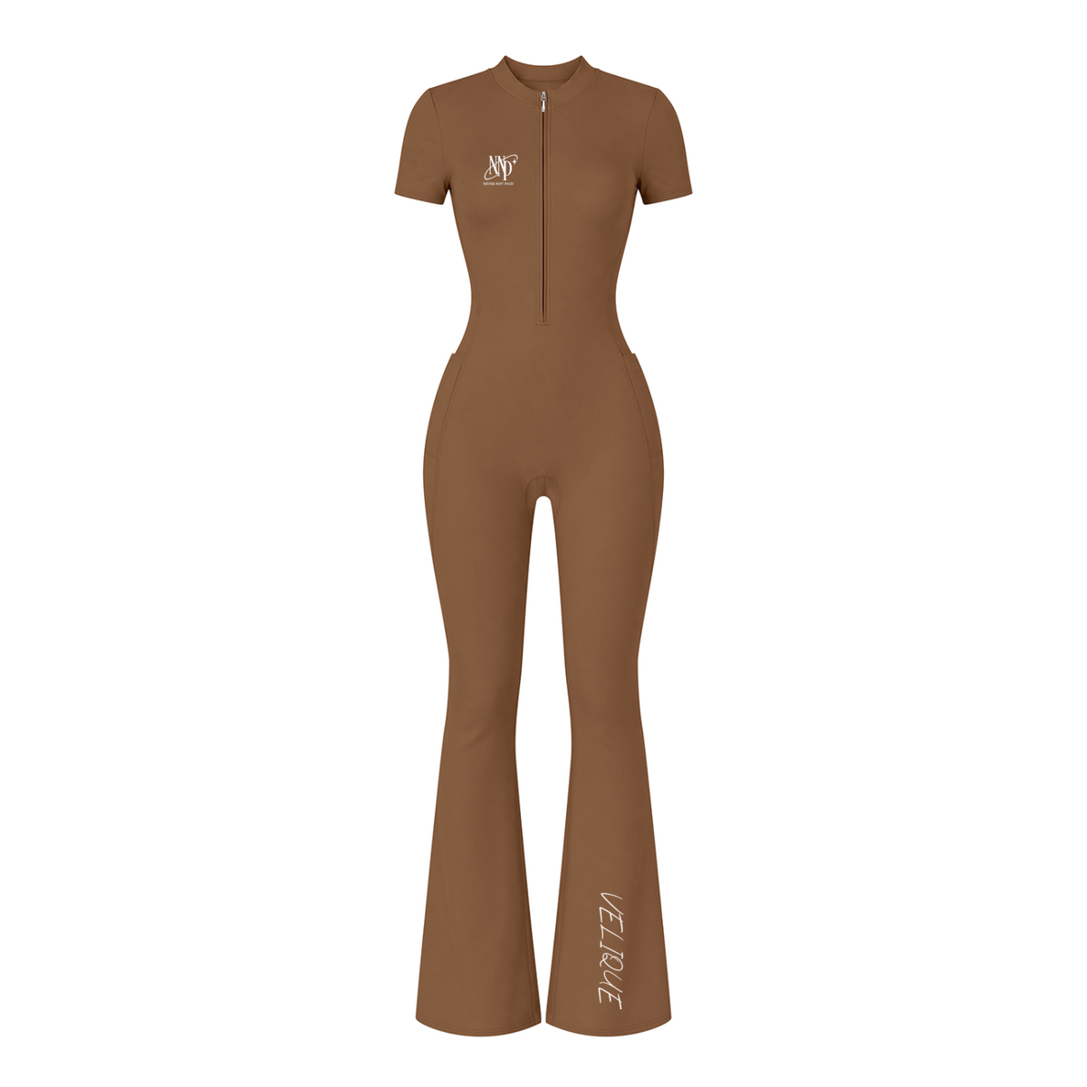(Multiple colours) Women’s Tight Flared Leg Quarter-Zip Jumpsuit
