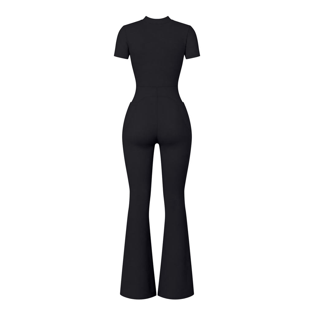 (Multiple colours) Women’s Tight Flared Leg Quarter-Zip Jumpsuit