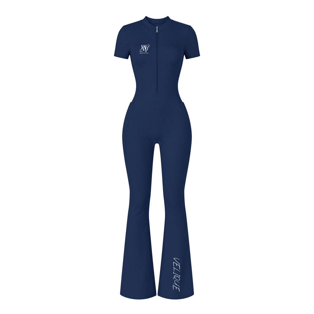 (Multiple colours) Women’s Tight Flared Leg Quarter-Zip Jumpsuit