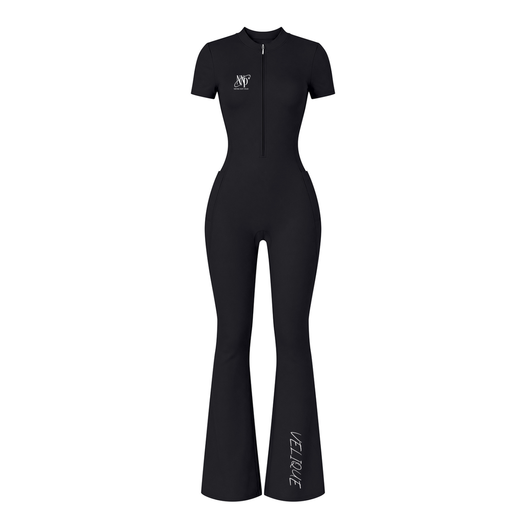 (Multiple colours) Women’s Tight Flared Leg Quarter-Zip Jumpsuit