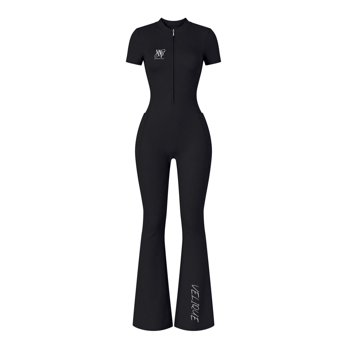 (Multiple colours) Women’s Tight Flared Leg Quarter-Zip Jumpsuit