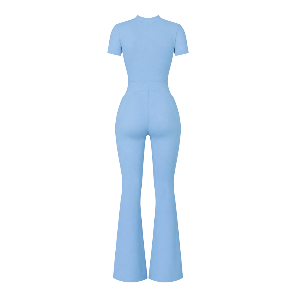 (Multiple colours) Women’s Tight Flared Leg Quarter-Zip Jumpsuit