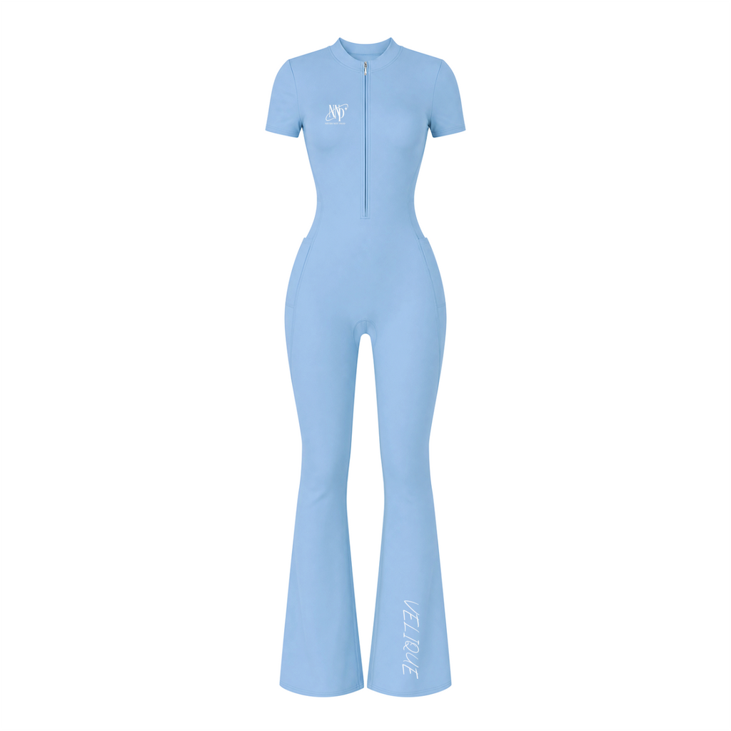 (Multiple colours) Women’s Tight Flared Leg Quarter-Zip Jumpsuit