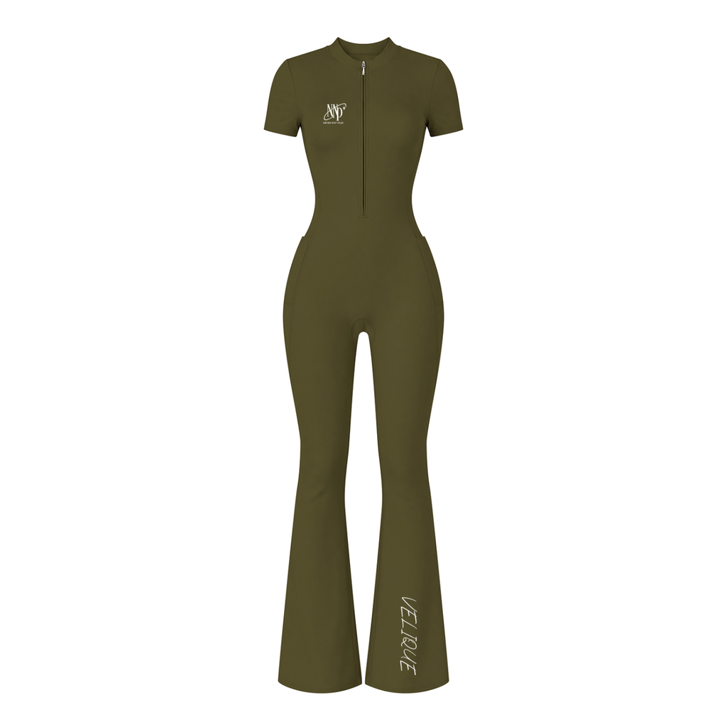 (Multiple colours) Women’s Tight Flared Leg Quarter-Zip Jumpsuit