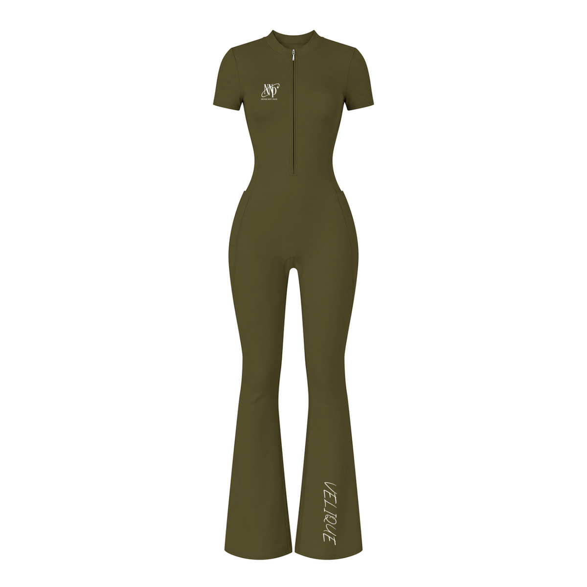 (Multiple colours) Women’s Tight Flared Leg Quarter-Zip Jumpsuit