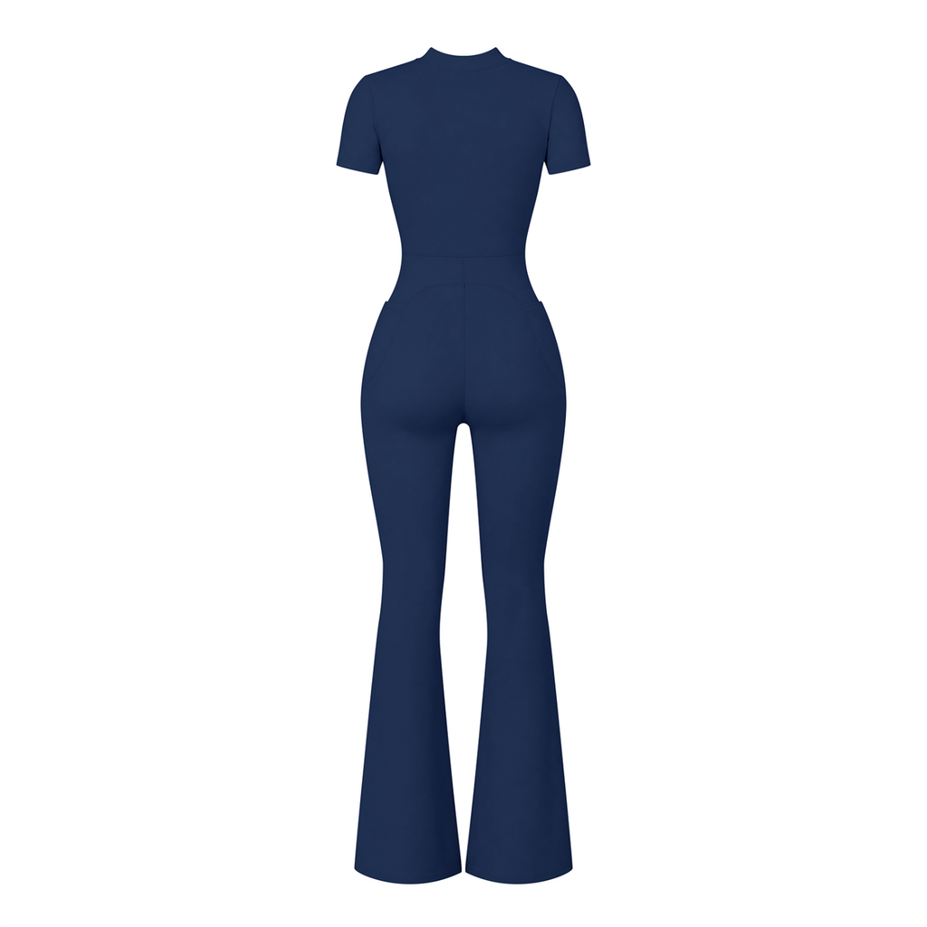 (Multiple colours) Women’s Tight Flared Leg Quarter-Zip Jumpsuit