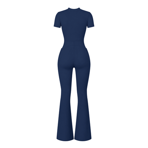 (Multiple colours) Women’s Tight Flared Leg Quarter-Zip Jumpsuit
