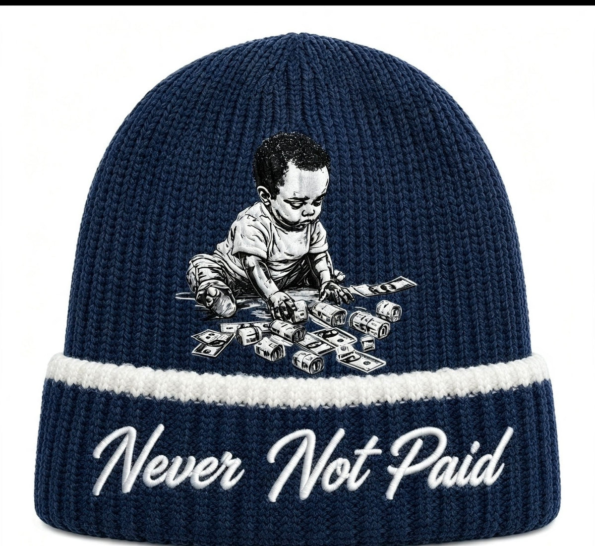 ( NAVY )Never not paid - money moves beanie