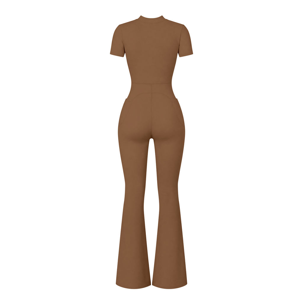 (Multiple colours) Women’s Tight Flared Leg Quarter-Zip Jumpsuit